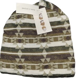 NWT Sun + Stone Striped Geometric Knit Beanie Wear 3 Ways